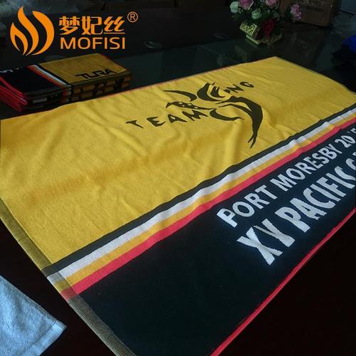 厂家定制纯棉色织提花运动浴巾 精湛工艺锻造高端黑色沙滩巾